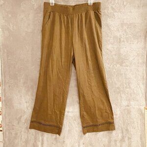 Lakshita Linen Pants Womens Large Wide Leg Cropped Embroidered Pockets Boho